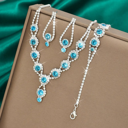 4PCS Fashion Elegant Crystal Jewelry Sets for Women Rhinestones Necklace Ring Earrings Bridal Wedding Party Jewelry Sets