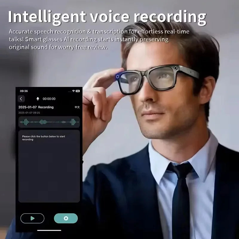Lunettes de soleil intelligentes 2025 avec intelligence artificielle, caméra vidéo 8 MP, traduction, appels Bluetooth, lecture de musique, enregistrement vidéo (plus de 100 vidéos) pour hommes et femmes.