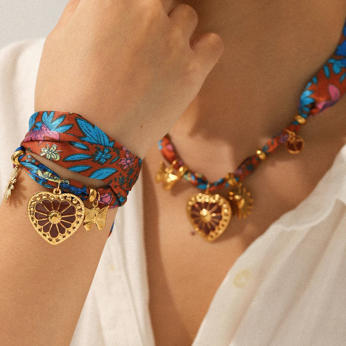 Huang Chao Women Fashion Scarf Necklace Bracelet Set Peach Heart Pendant Scarf Pendant Autumn Winter Jewelry Accessories