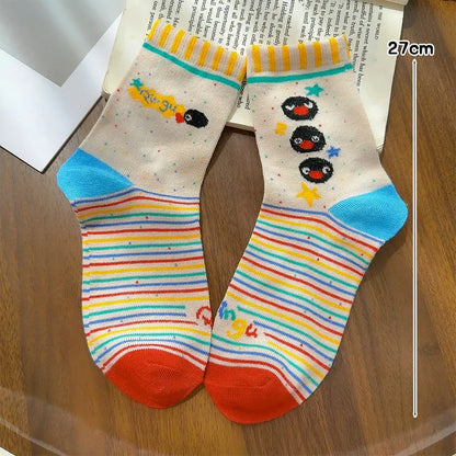 1/2Pairs Autumn and Winter Season Trendy Cartoon Cute Original Versatile Animal Colorful Pattern Simple Penguin Middle Socks