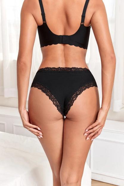 4Pcs/Set Seamless Cotton Brazilian Pants For Women Elastic High Waist Breathable Underpants Ladies Lace Panties Sexy Lingerie