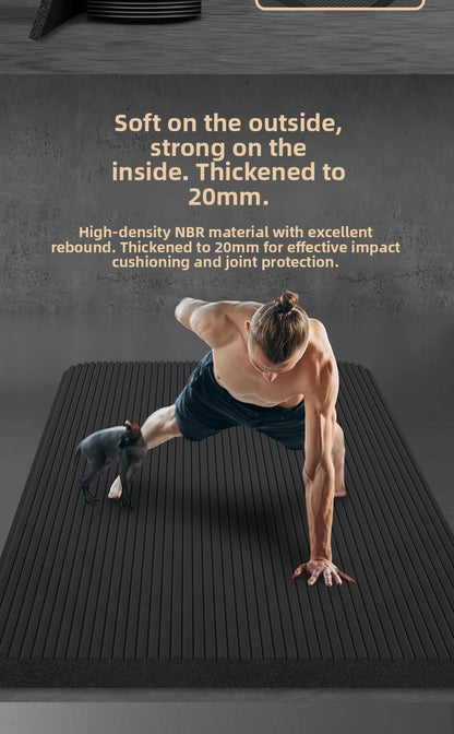 Tapis de yoga pour homme, 20 mm d'épaisseur, allongé et élargi, antidérapant, idéal pour l'exercice, couleur unie, en NBR.