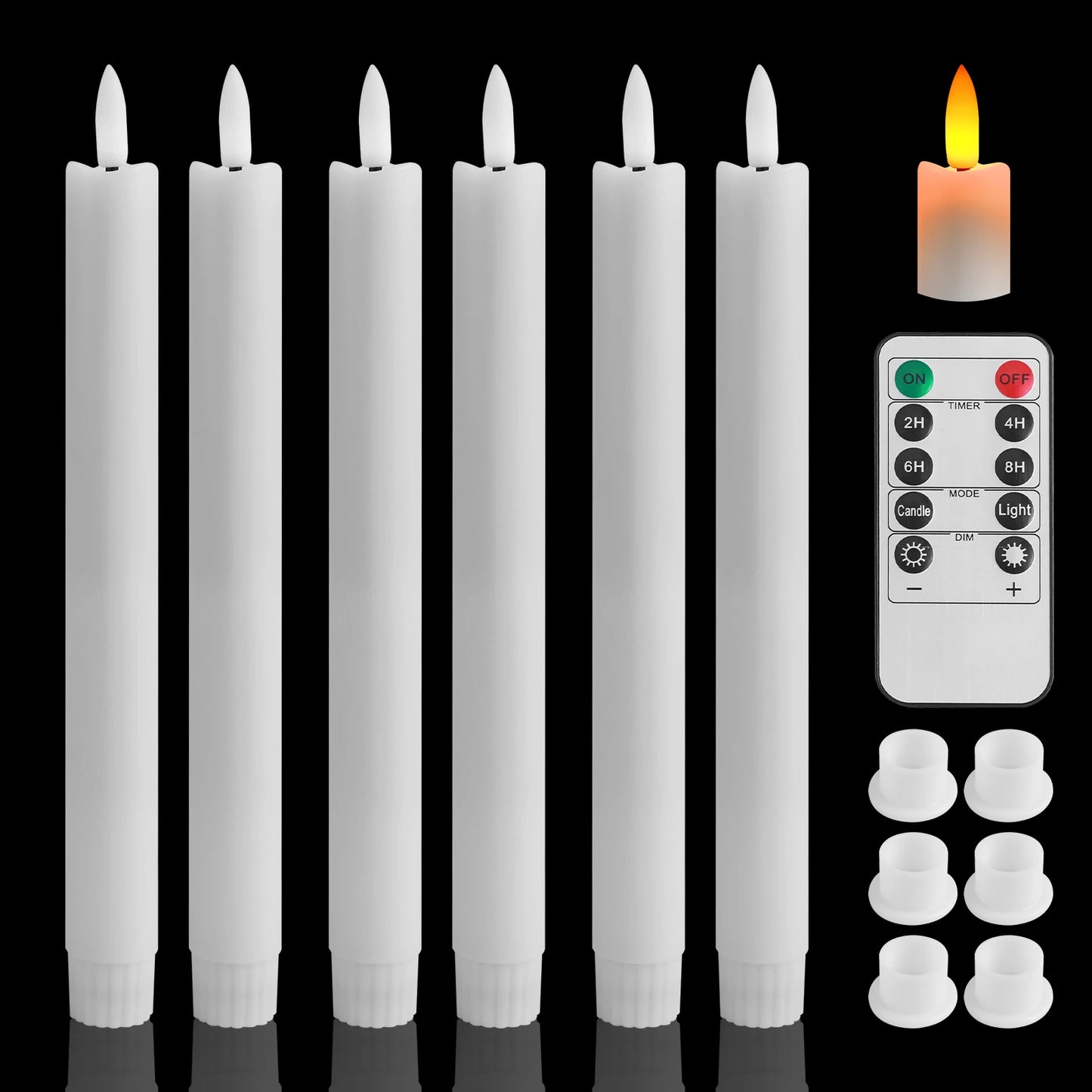 Pack of 6 Remote Control LED Decorative Candle Light Battery Operated Flameless Electronic Home Party Wedding Candle With Timer