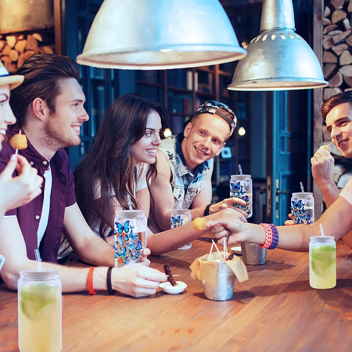 HTVRONT Lot de 8 gobelets à sublimation en verre dépoli/transparent de 473 ml (16 oz) avec couvercle en bambou - Gobelets vierges à sublimer soi-même pour café glacé