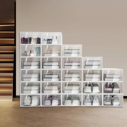 24 Pack Stackable Shoebox Thicken & Sturdy Clear Multifunctional Shoe Box for Universal Shoe Storage and Sneaker Boot Container