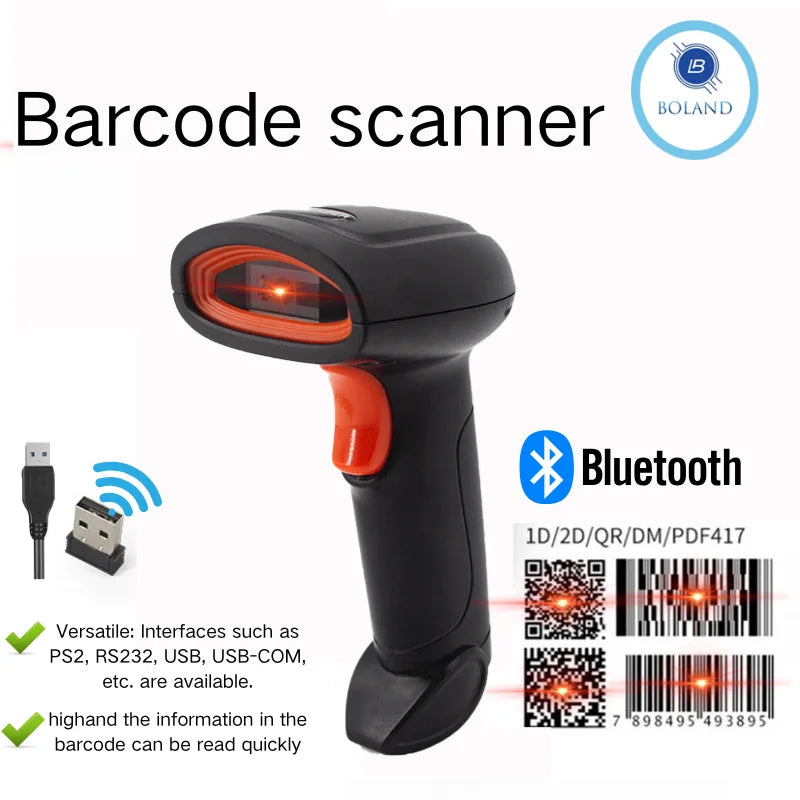 2D 1D Barcode Reader Wireless QR Bar Code Scanner CMOS Image High-speed Decoding Bluetooth Handheld Scanner for store