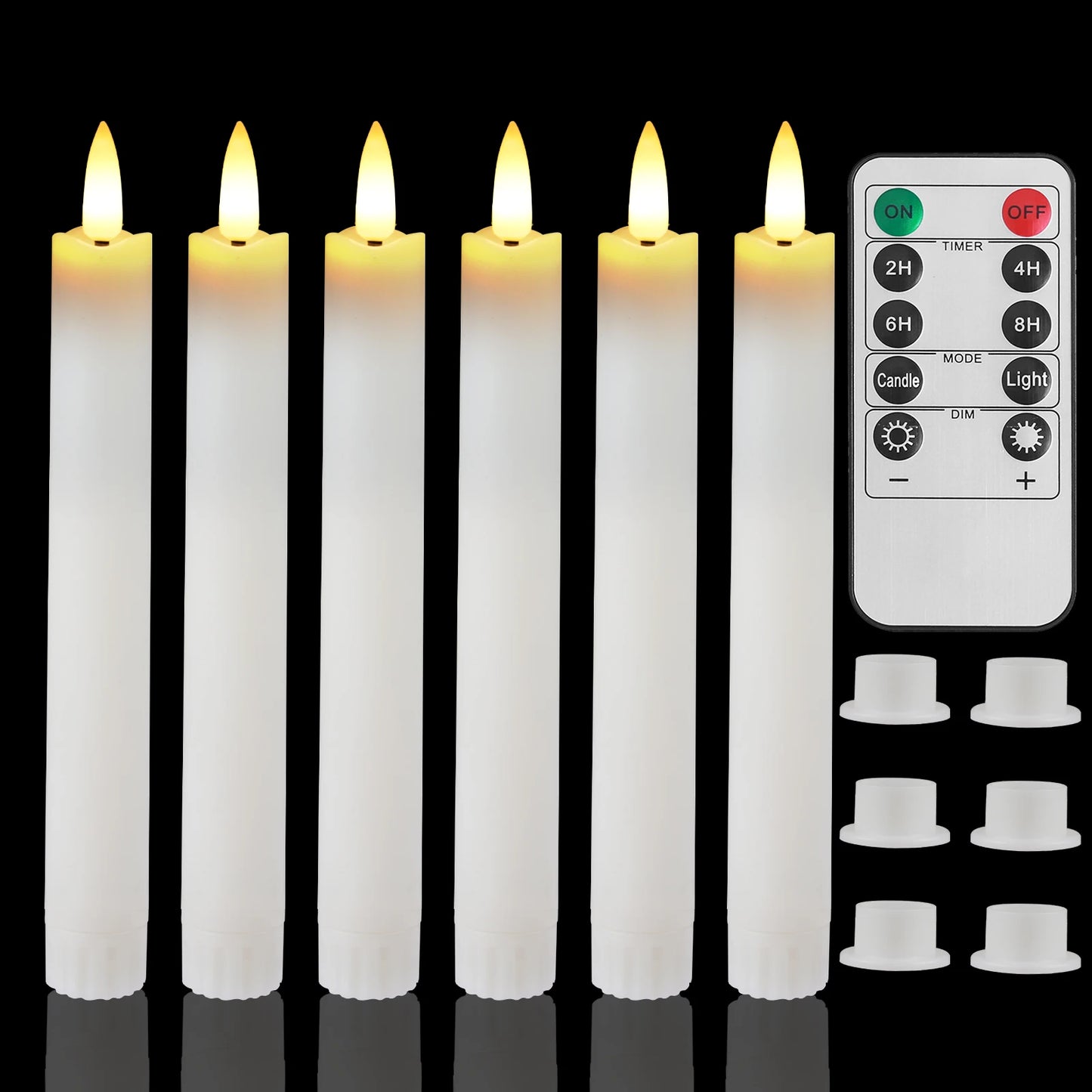 Lot de 6 ou 12 bougies coniques ivoire sans flamme à LED, effet scintillant, avec télécommande, mèche 3D, fonctionne sur piles, décoration de Noël, fenêtre ou mariage