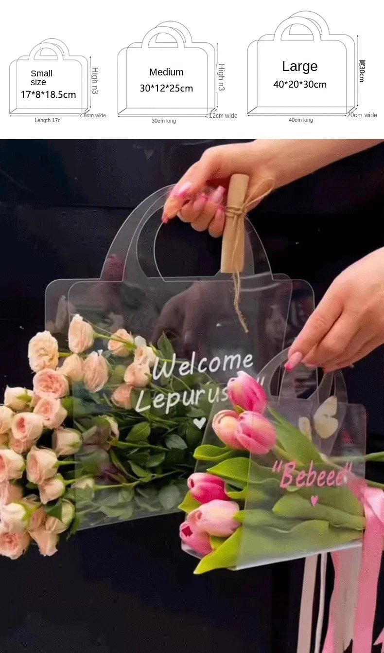4-20PCS Flower Bag 50 Silk Clear PET Tote Bag Valentine's Day Transparent Gift Bag Simple Internet Popular Flower Packaging Bag