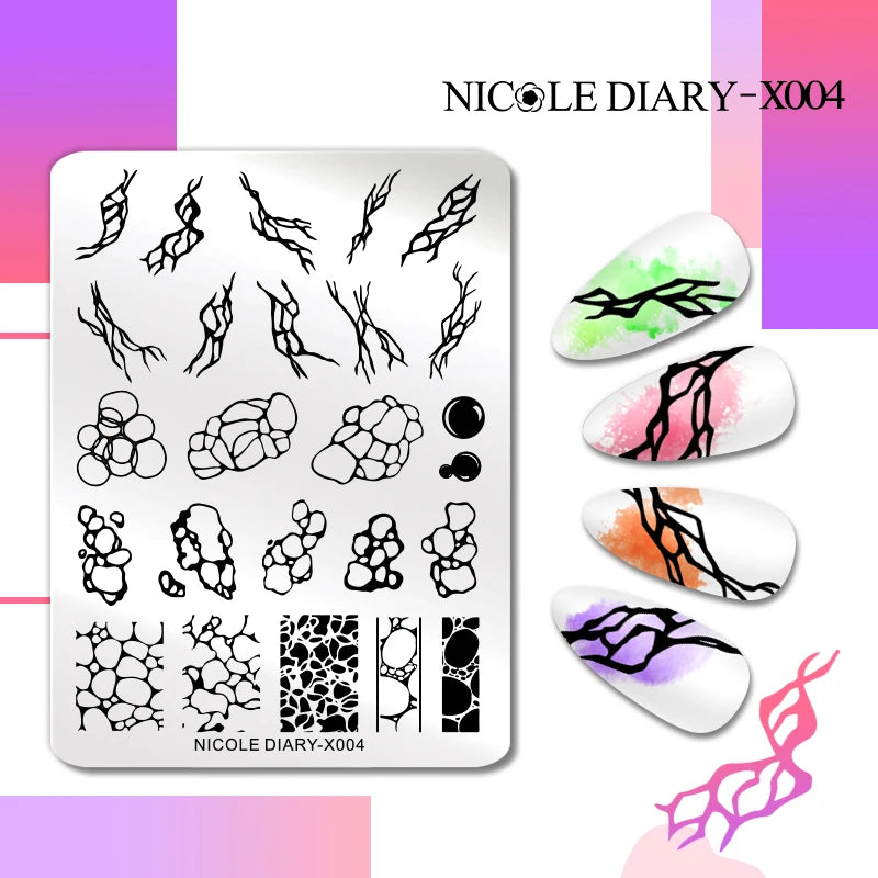 NICOLE DIARY Rose Flower Nail Stamping Plates Image Template Valentine's day Love Heart Printing Stencil Nail Art Manicure Tools