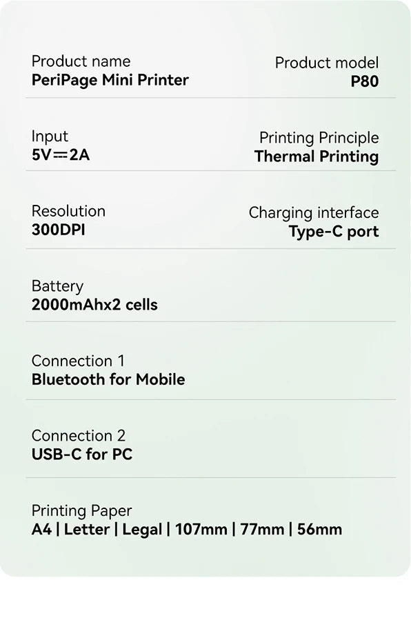 PeriPage P80 Portable Printers Wireless for Travel, Bluetooth Mobile Printer Portable Compatible with Phone & Laptop