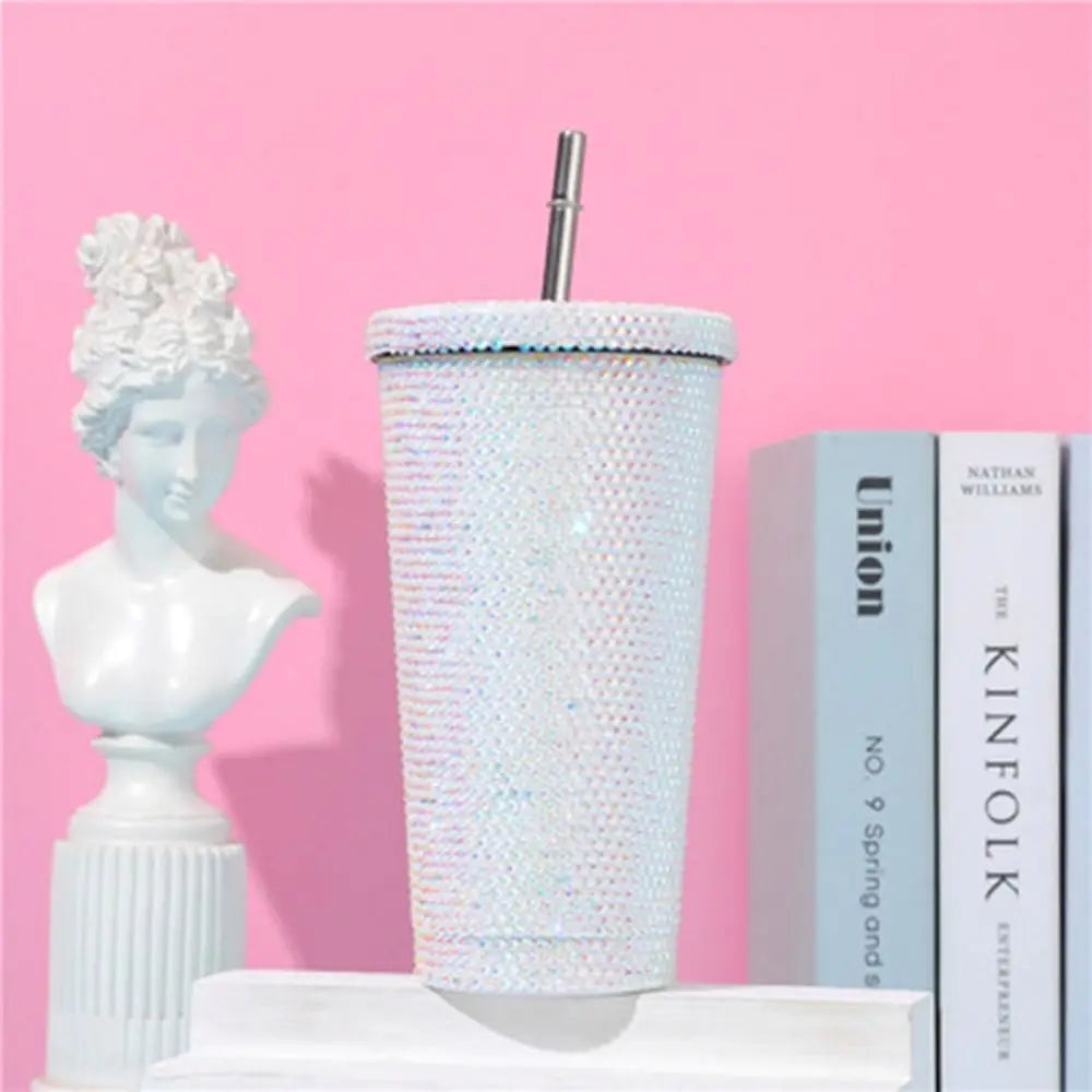 Bouteille isotherme à strass 500 ml/750 ml, tasse à café brillante et pailletée, réutilisable, en acier inoxydable, pour fille