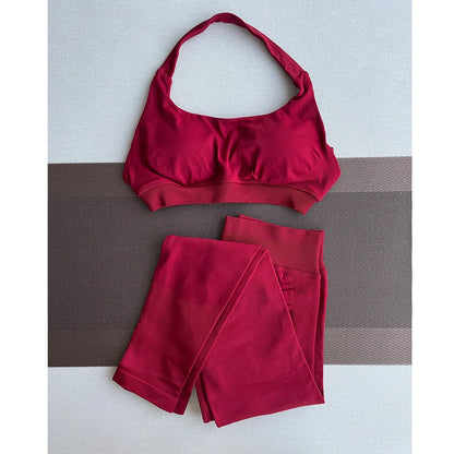 2 Pieces Yoga Gym Set Women Seamless Strappy Yoga Bra High Waist Workout Scrunch Shorts Sports Set Fitness Clothes Sportswear