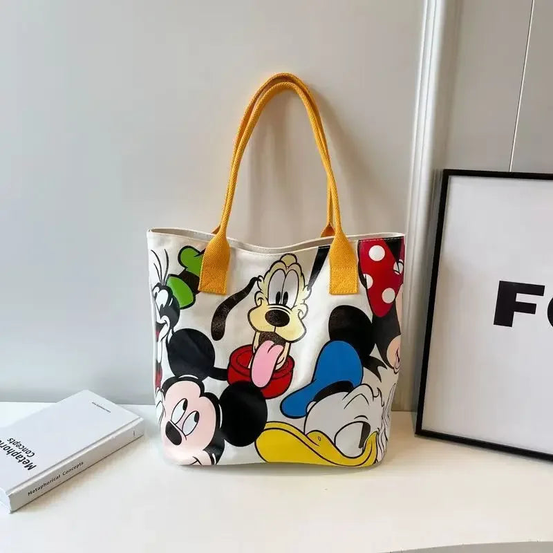 Cartoon Mickey Tote Bag Canvas Bag with Goofy Pattern Shoulder Bag Fashion Travel Large Capacity Canvas Bag Women Shopping Use