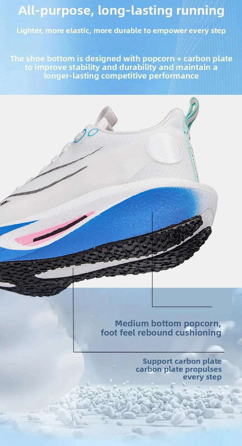 Unisex Carbon Board Running Shoes Professional Marathon Lightweight Bouncing Pad Breathable Ladies Stable Support Sports Shoes