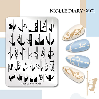 NICOLE DIARY Rose Flower Nail Stamping Plates Image Template Valentine's day Love Heart Printing Stencil Nail Art Manicure Tools