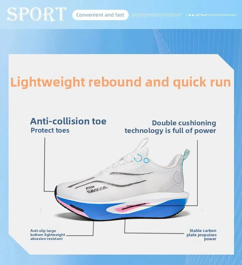 Unisex Carbon Board Running Shoes Professional Marathon Lightweight Bouncing Pad Breathable Ladies Stable Support Sports Shoes