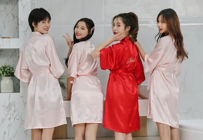 Bride Bridesmaid Wedding Robe Embroidery Kimono Bathrobe Gown Nightgown Casual Satin Short Women Sexy Nightwear Sleepwear