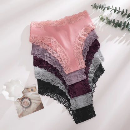 4Pcs/Set Seamless Cotton Brazilian Pants For Women Elastic High Waist Breathable Underpants Ladies Lace Panties Sexy Lingerie