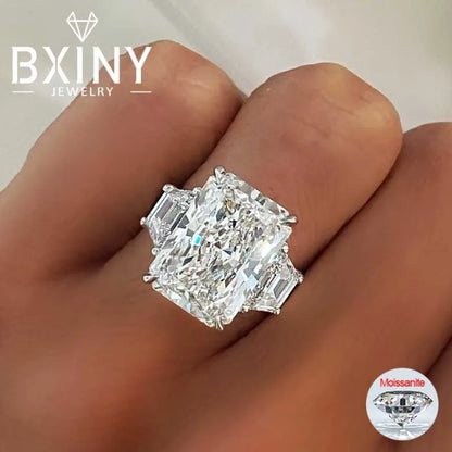 Bagues de luxe BXINY en argent 925 (S925) serties de trois diamants taille glace, sertis de moissanite taille radiant/émeraude 10 carats. Bijoux pour femmes et hommes.