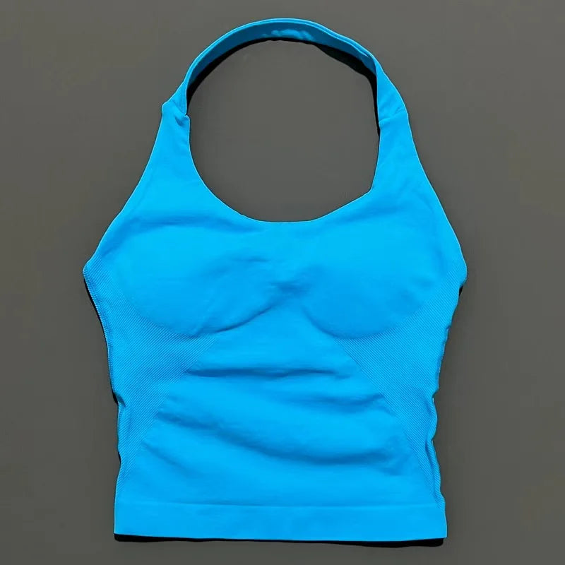 HISTELLO Halter Top Gym Vest Woman Backless Tank Tops Push Up Sport Bras Running Vest Workout Tops Activewear Yoga Clothing