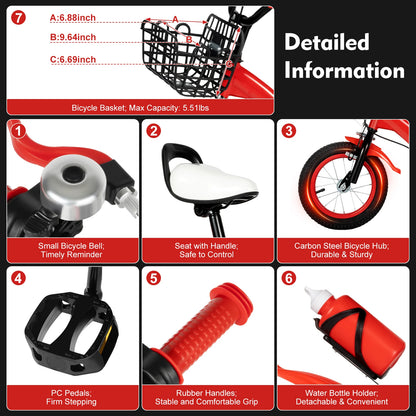 Children Bike Boys Girls Toddler Bicycle Adjustable Height Kid Bicycle with Basket for 2-4 Years Old Blue / Red / Yellow