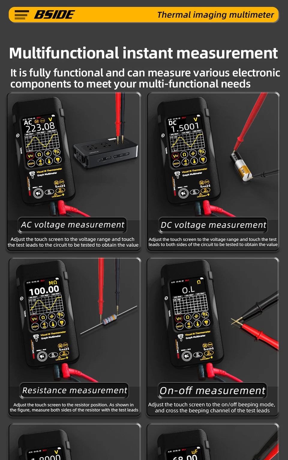 BSIDE SH7 320*320 Thermal Imager Camera 20000 Counts Touchscreen Digital Multimeter 2 in 1 IR Camera for Macro lens Repair PCB