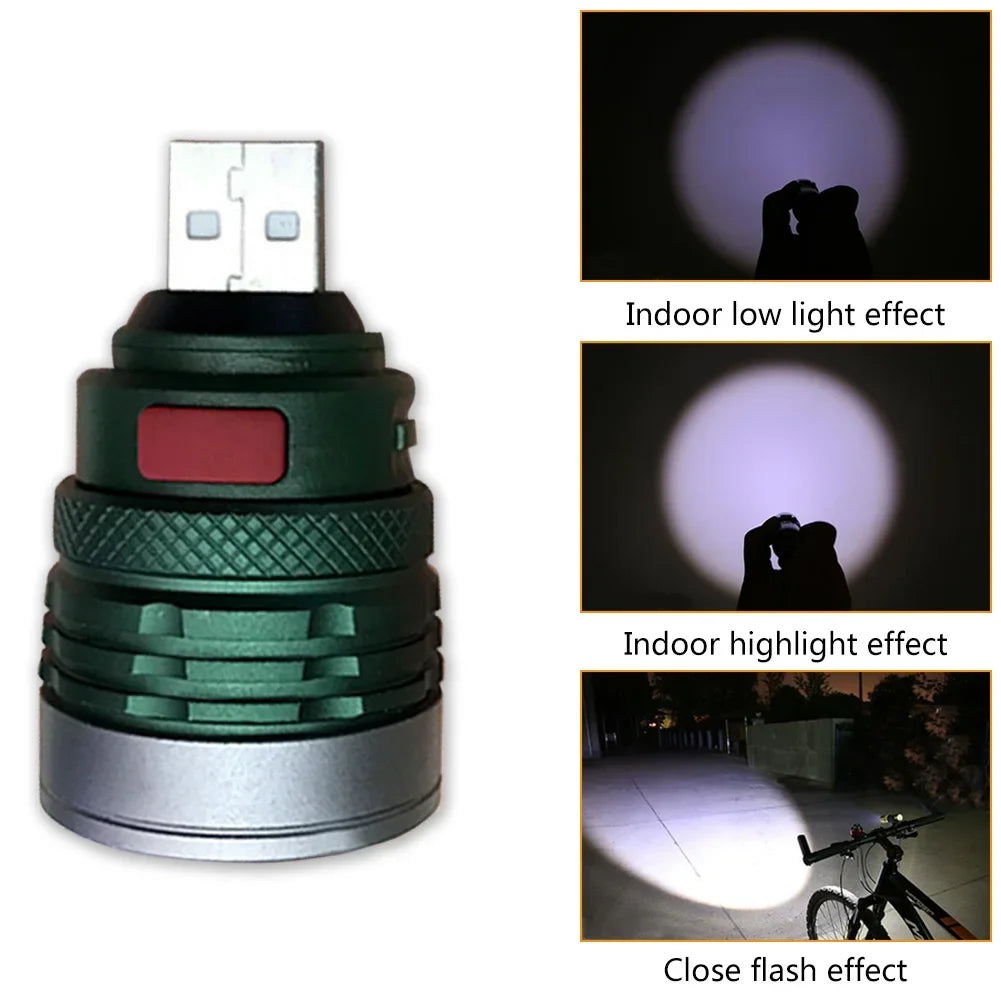 USB Flashlight Mini Torch Aluminum Alloy Strong Light  LED Lights Illumination Camping Lamp Lantern Fishing Hiking  Fill Lights