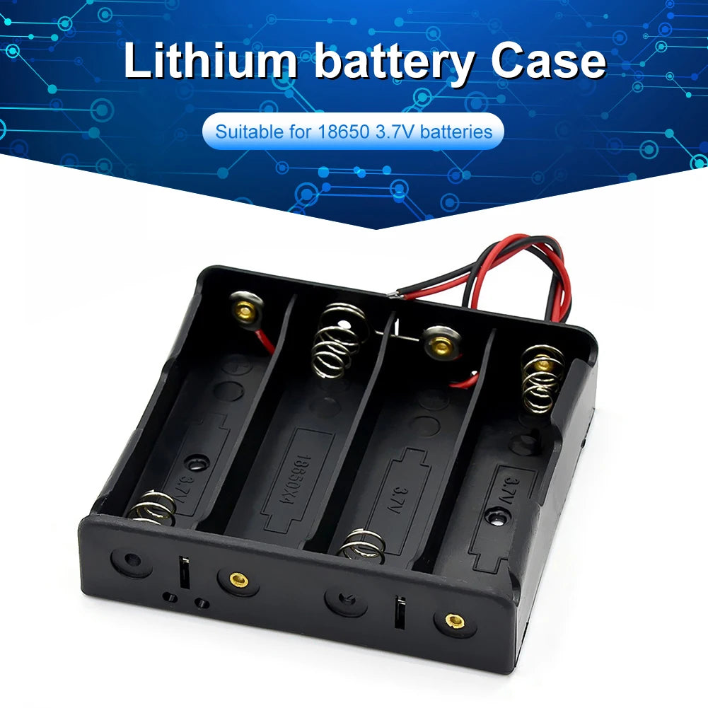 1 2 3 4 Slot DIY Batteries Clip Holder Container Plastic 18650 Holder Box with Wire Lead Black for 18650 3.7V Battery