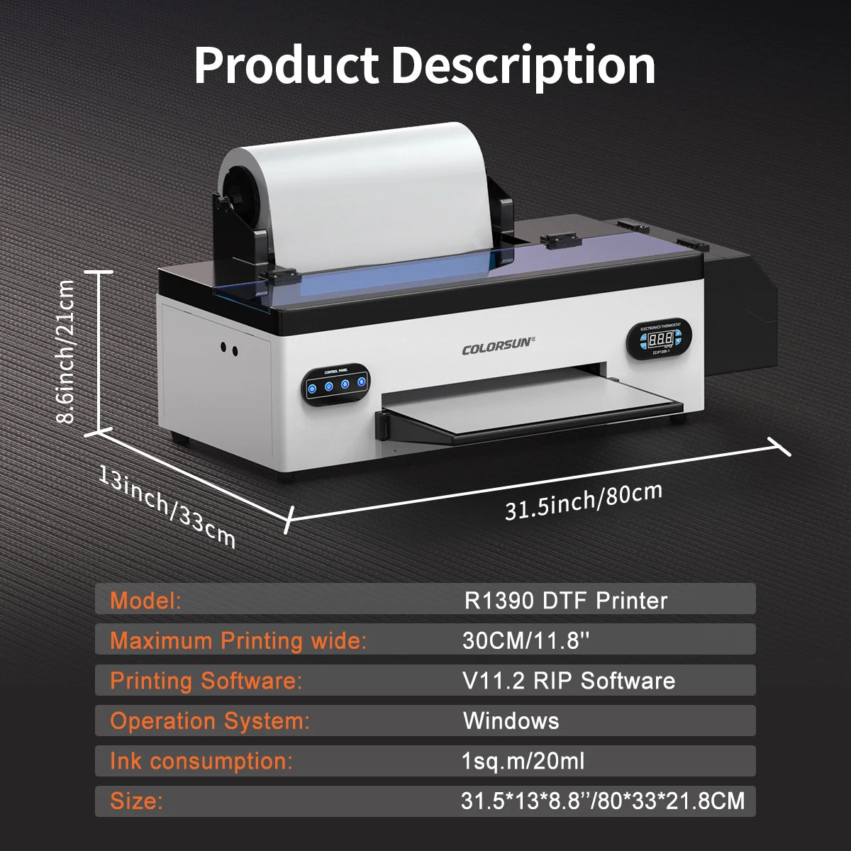 Colorsun A3+R1390 DTF Printer T-shirt Transfer Printing Machine Impresora a3 dtf Printers For T-Shirt Hoodies Bags Sweatshirt