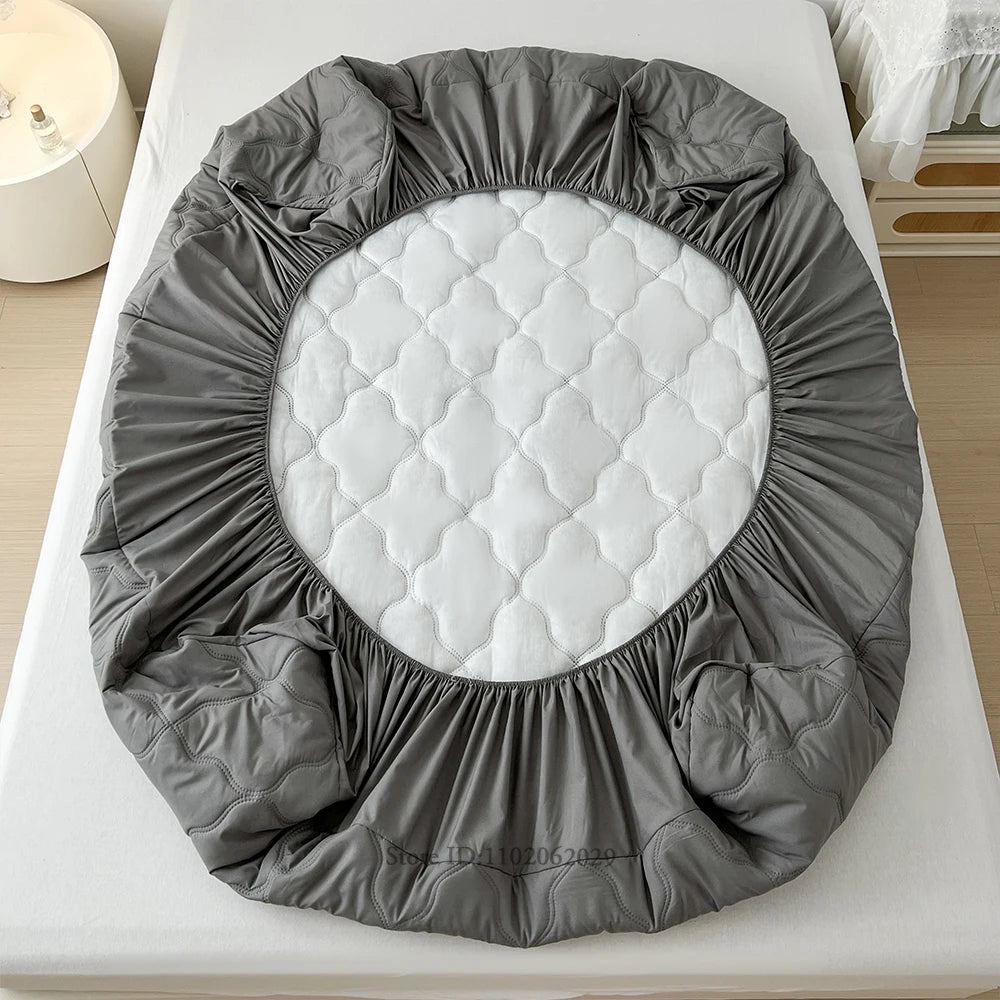 Waterproof Throw Mattress Cover Bed Fitted Sheet Mattress Bedspread Protector Pads Single/Double/King/Queen Full Size Gray/White