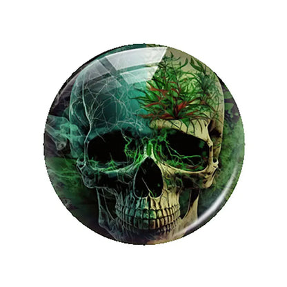 Breloques cabochons en verre à dos plat, style gothique sombre, tête de mort et fleur, pour la création de bijoux DIY. Démonstration de camée à dos plat pour la fabrication de bijoux DIY.