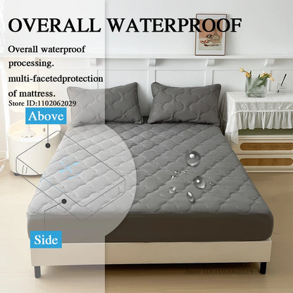 Waterproof Throw Mattress Cover Bed Fitted Sheet Mattress Bedspread Protector Pads Single/Double/King/Queen Full Size Gray/White