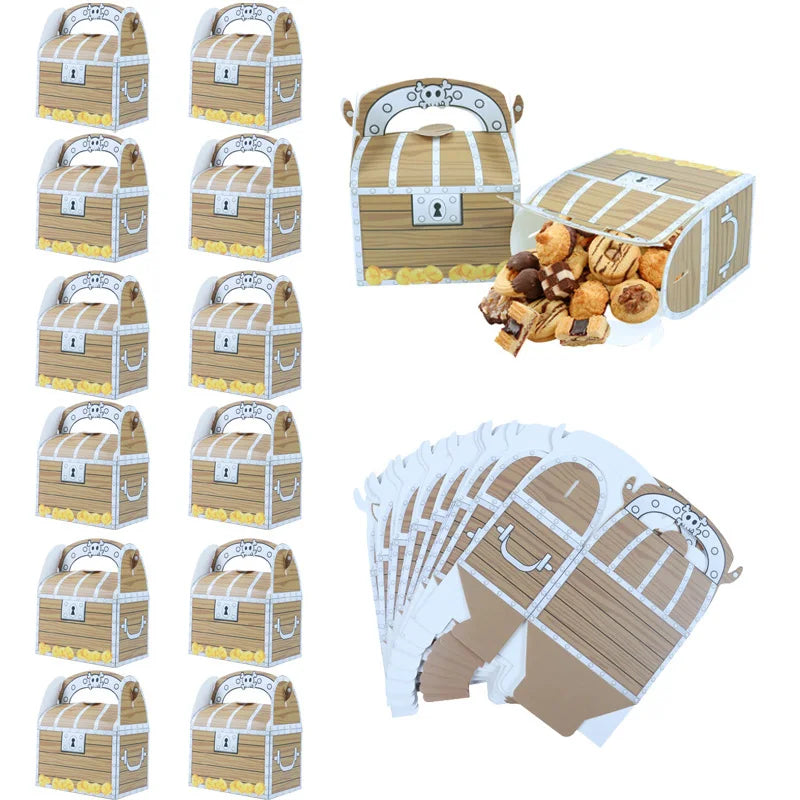 12/24pcs Pirate Treasure Chest Treat Boxes Pirate Kid Birthday Party Decoration Trick or Treat Halloween Themed Party Gift Favor