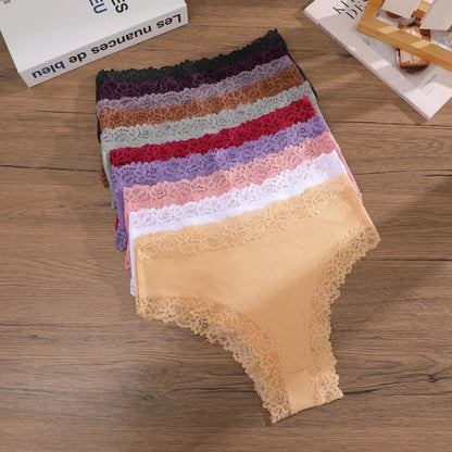 4Pcs/Set Seamless Cotton Brazilian Pants For Women Elastic High Waist Breathable Underpants Ladies Lace Panties Sexy Lingerie