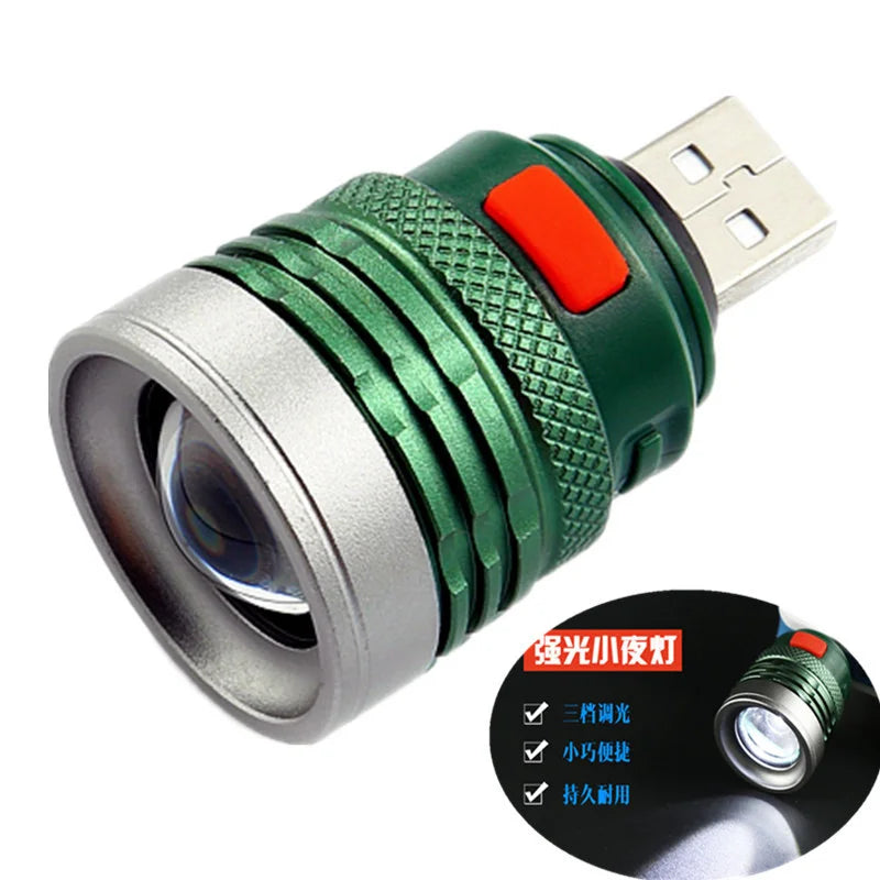 USB Flashlight Mini Torch Aluminum Alloy Strong Light  LED Lights Illumination Camping Lamp Lantern Fishing Hiking  Fill Lights