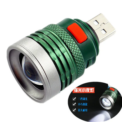 USB Flashlight Mini Torch Aluminum Alloy Strong Light  LED Lights Illumination Camping Lamp Lantern Fishing Hiking  Fill Lights