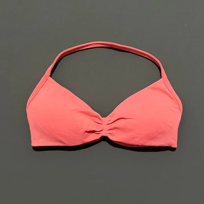 HISTELLO Strappy Bra Gym Top Women High Support Thin Strap Halter Sports Seamless Bras Scrunch Push-up Workout Yoga Tank Tops