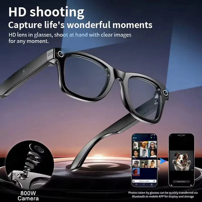 Lunettes intelligentes IA avec caméra 8 MP, enregistrement vidéo, traduction, appels Bluetooth et lecture de musique. Modèle unisexe.