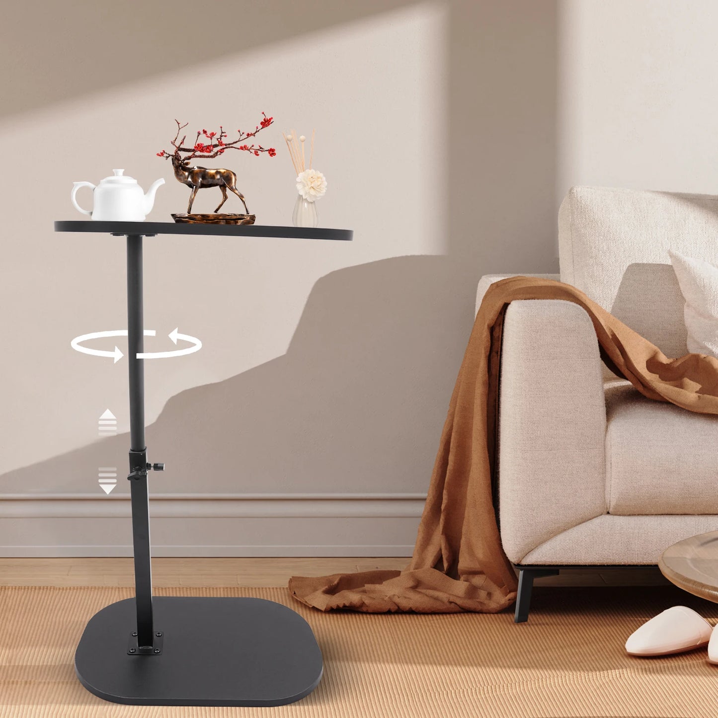 Table d'appoint moderne autoportante en forme de C, petite table basse, table d'appoint réglable en hauteur