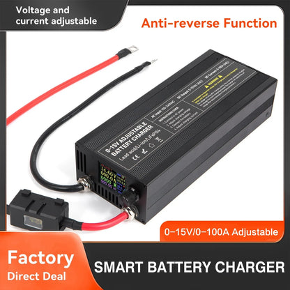 0-100V25A Lifepo4 Charger 24V48V64V72V Fast Charger Lithium Battery Charger 14.6V 100A 60A Battery Adapter Adjustable voltage