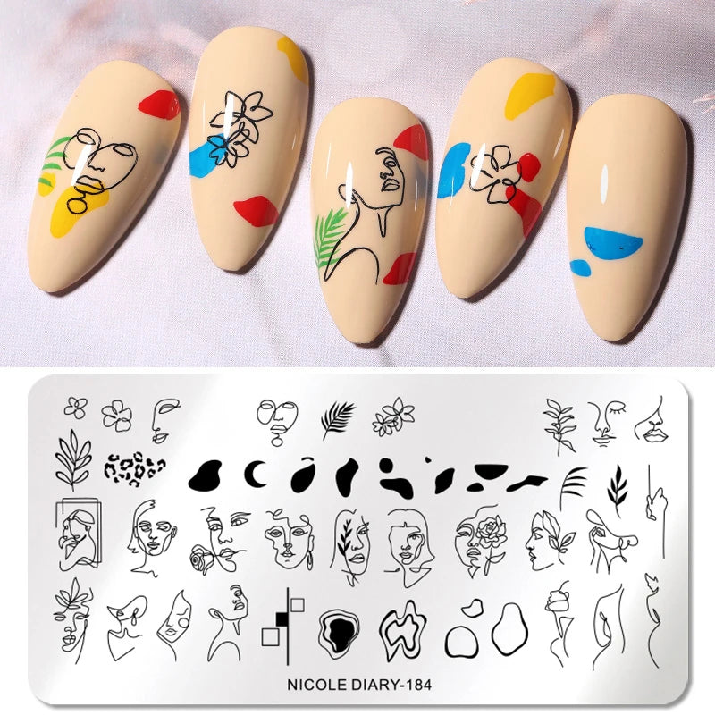 NICOLE DIARY Rose Flower Nail Stamping Plates Image Template Valentine's day Love Heart Printing Stencil Nail Art Manicure Tools