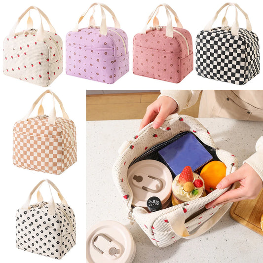Fancy corduroy lunch bag Student office lunch box Thermal insulation bag Waterproof portable portable cute meal bag ice bagA-DH