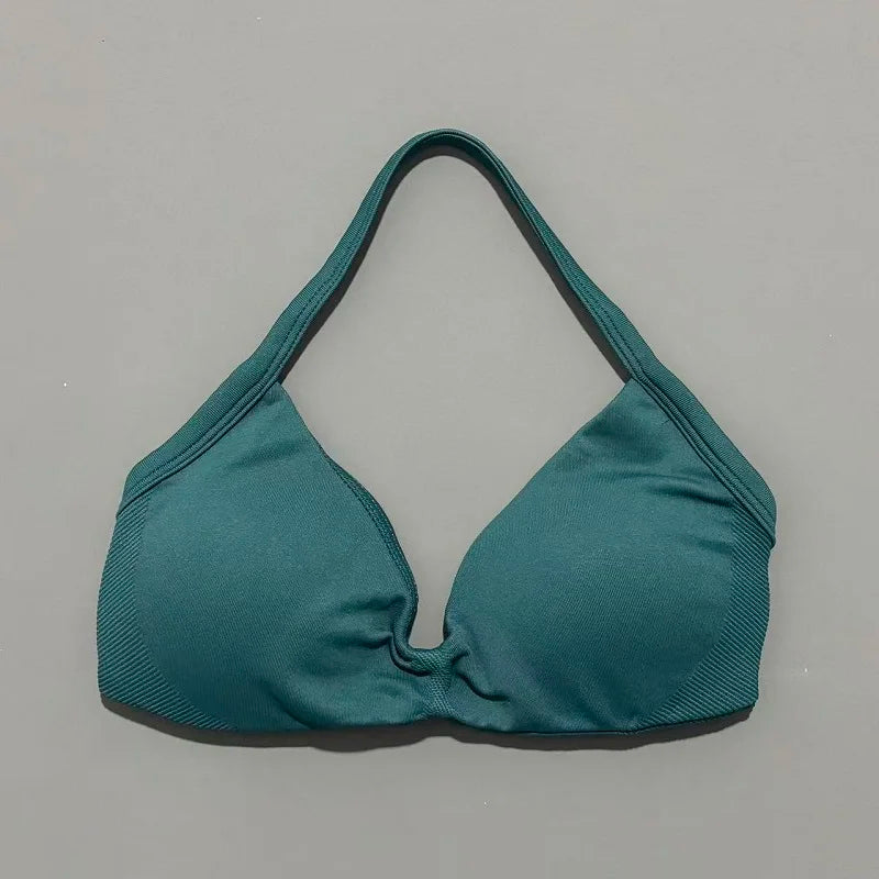 HISTELLO Strappy Bra Gym Top Women High Support Thin Strap Halter Sports Seamless Bras Scrunch Push-up Workout Yoga Tank Tops