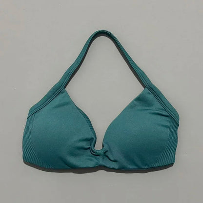 HISTELLO Strappy Bra Gym Top Women High Support Thin Strap Halter Sports Seamless Bras Scrunch Push-up Workout Yoga Tank Tops