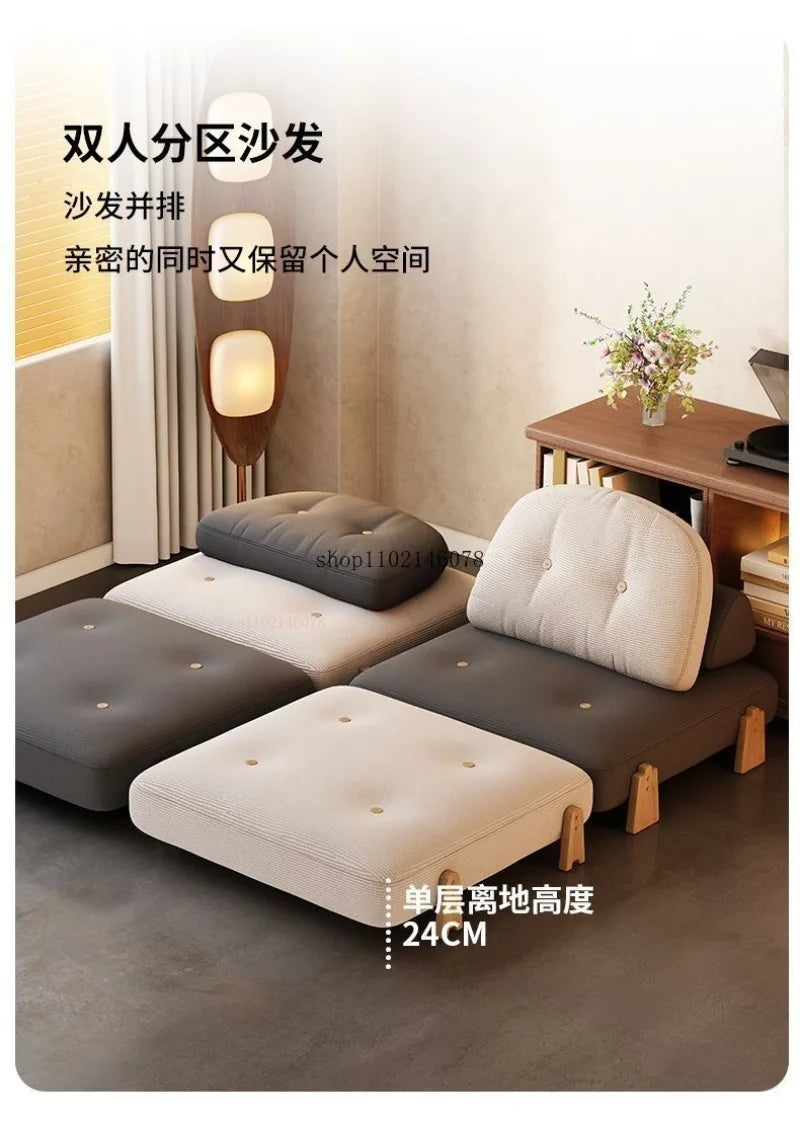 Nordic Home Lazy Sofa Small Apartment Fabric Sofas Living Room Tofu Block Module Combination Sofa Bed Dual-purpose Cream Tatami