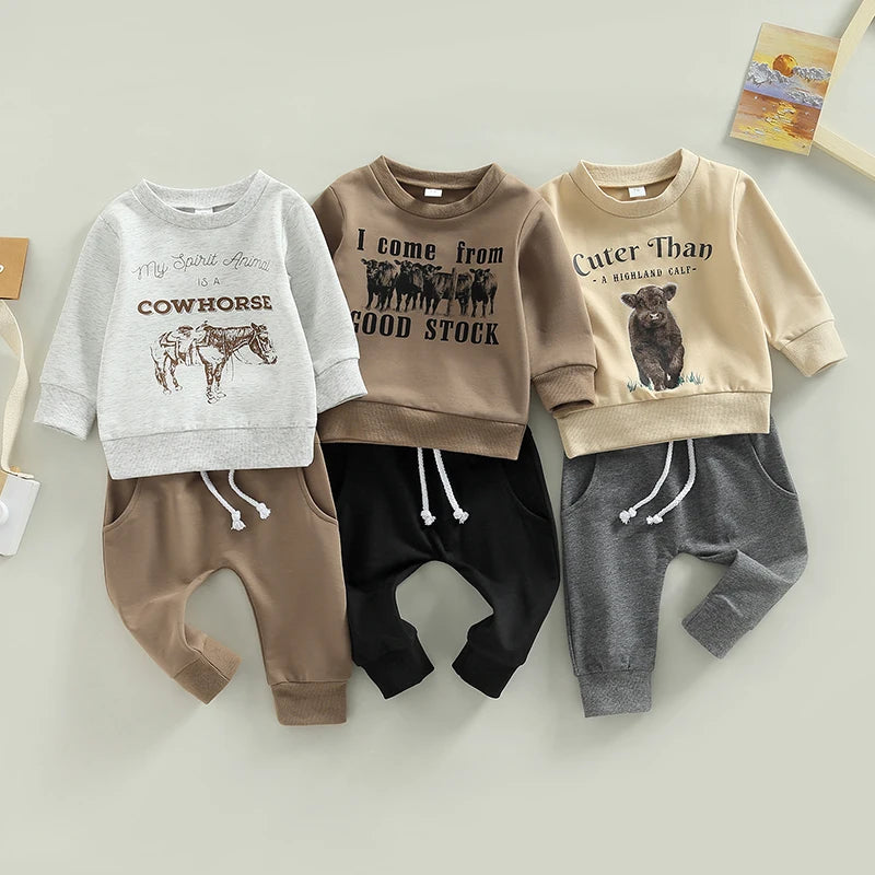 0-3Y Baby Boys Autumn Winter Clothes Set Kids Long Sleeve Letter Print Pullover Tops Sweatshirt Pants Toddler Casual Outfits
