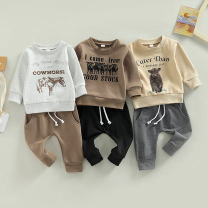 0-3Y Baby Boys Autumn Winter Clothes Set Kids Long Sleeve Letter Print Pullover Tops Sweatshirt Pants Toddler Casual Outfits