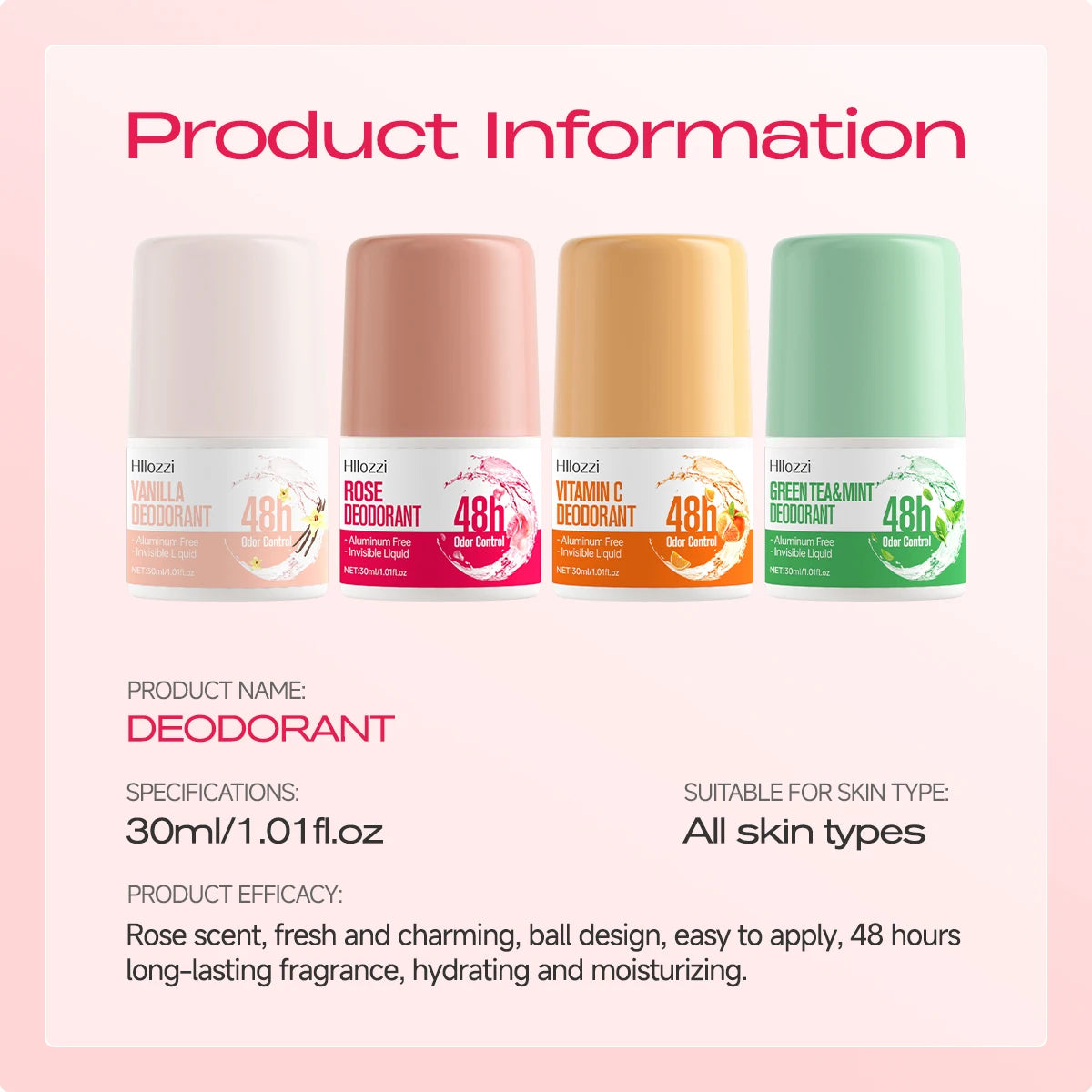 vitamin c，rose，vanilla，green tea & mint deodorant 48 hours long lasting fragrance Fruity perfume Skin care