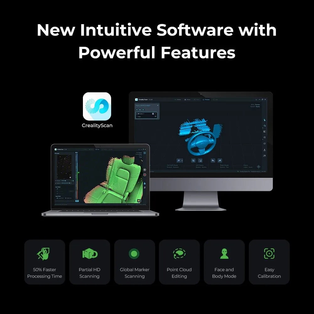 Creality Raptor Pro 3D Scanner 22+7 Blue Laser Line / NIR Light 0.02mm Accuracy 60FPS Anti-Shake Tracking 24Bit Color Scanning