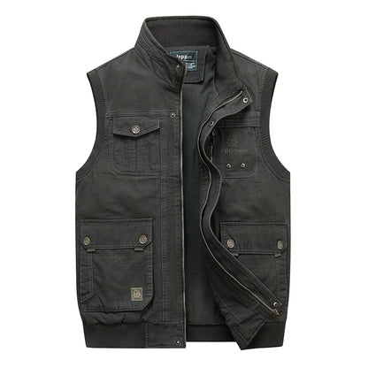 Men Multi Pockets Cotton Vests Big Size XL-5XL Male Sleeveless Jackets Spring Autumn Fishing Vests Photography Collar Waistcoats